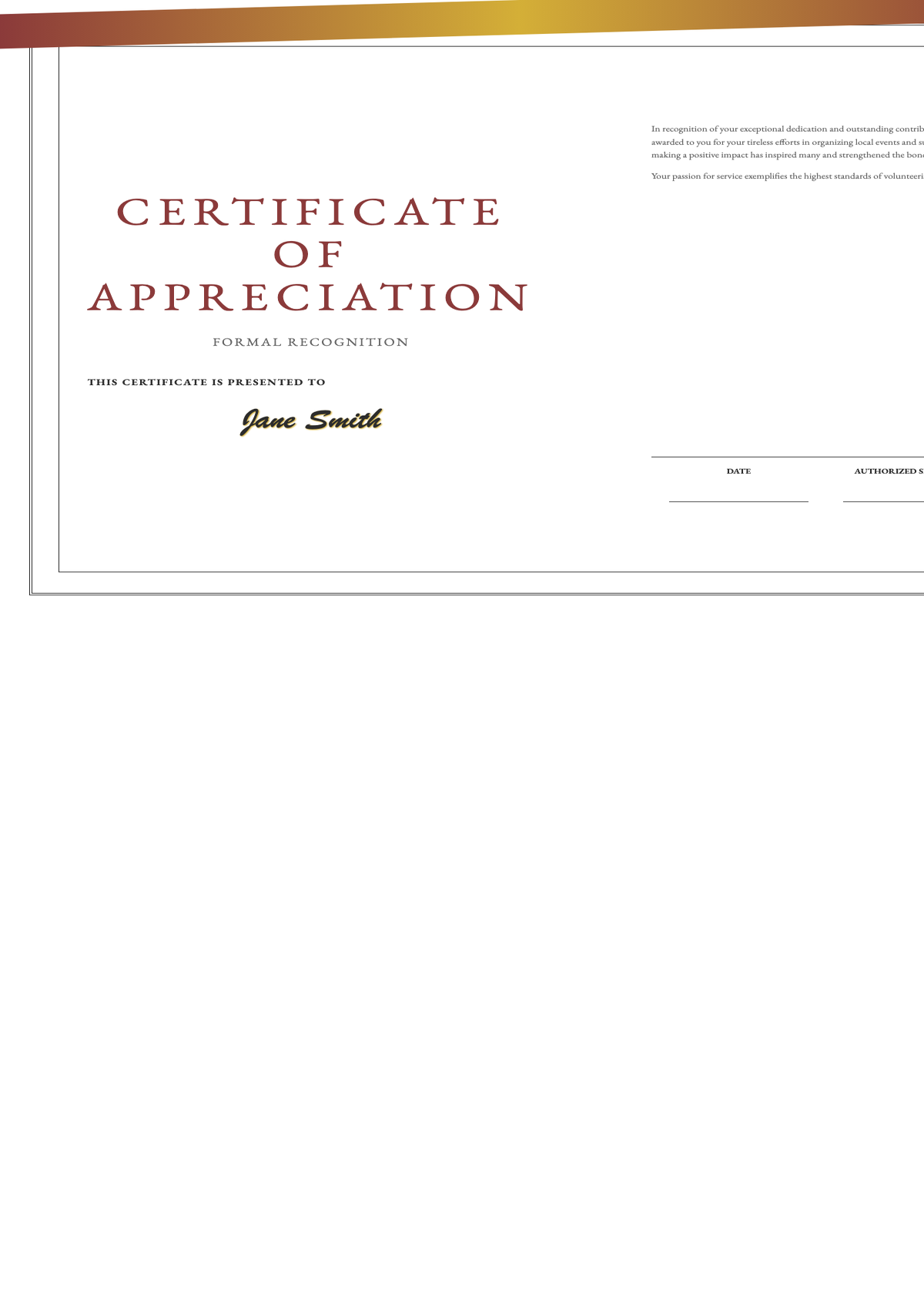 Elegant certificate of appreciation with gold and burgundy accents 2023 award seal_variant_3